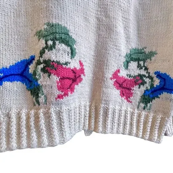 Vintage Cottagecore Hand Knit Crochet Granny Sweater Flower Pearl Buttons L XL - Picture 7 of 16